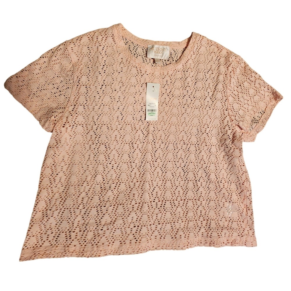 Audrey Parks Francesca's Rose Crochet‎ Crewneck Short Sleeve Top